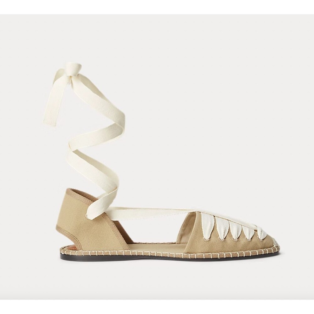 Polo Ralph Lauren Canvas Lace Up Espadrille Sandals Shoes Flats Womens 8.5B